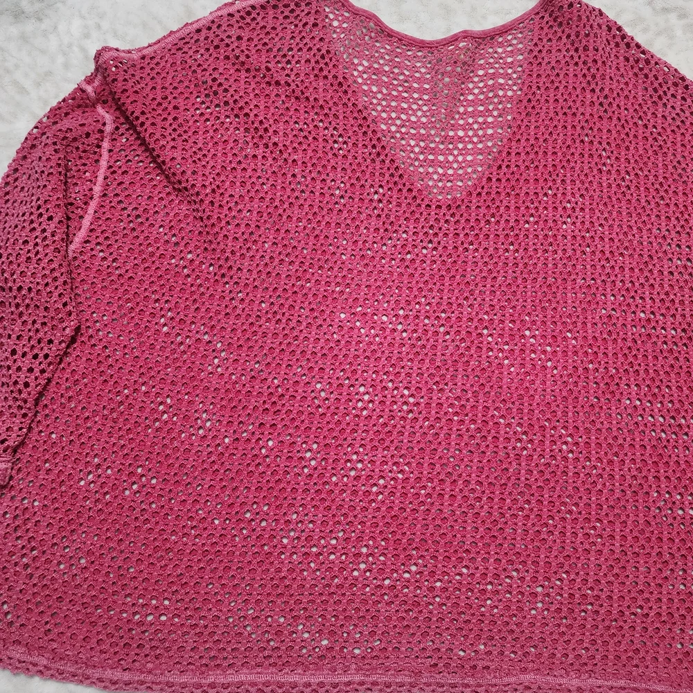 We the Free/Free People Napa Tee/Cover-Up Open Knit Crochet Oversized Sz L Pink